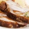 Roast pork with sauce Spalla tal-majjal mixwija bil-basal tal-bużbież